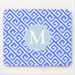 Elegant Cobalt Blue Greek Key Personalized Mouse Pad