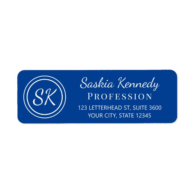 Elegant Cobalt Blue Monogram Return Address (Front)