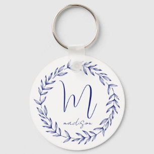 Elegant Cobalt Blue Personalized Monogram Keychain