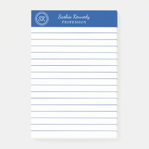 Elegant Cobalt Blue Professional Monogram Business Post-it Notes