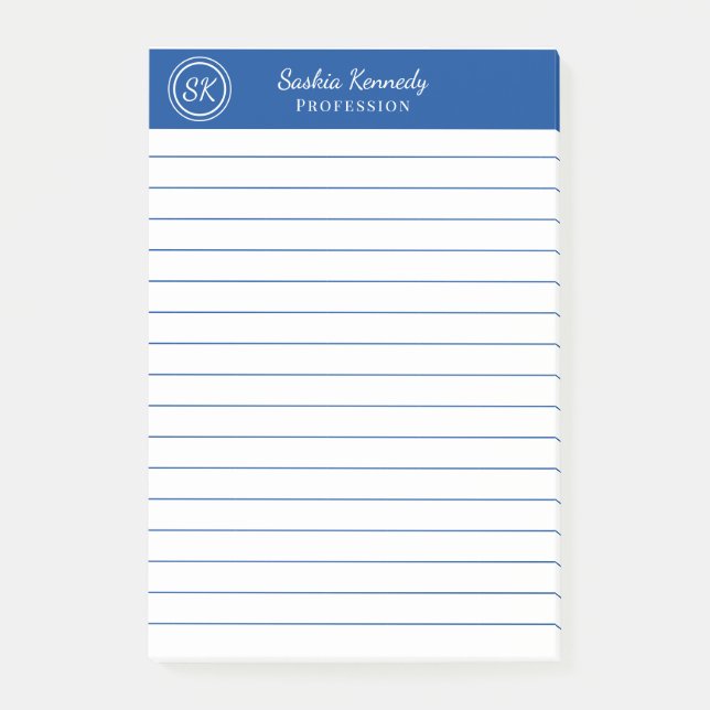 Elegant Cobalt Blue Professional Monogram Business Post-it Notes (Front)