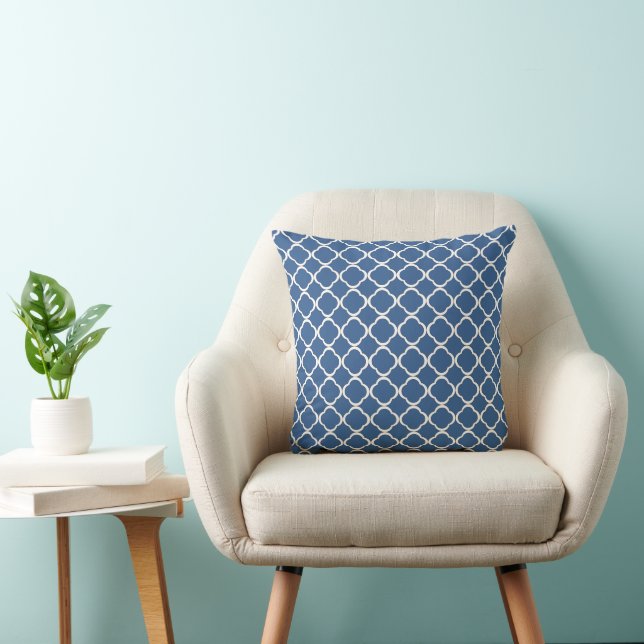 Elegant Cobalt Blue Quatrefoil Pattern Throw Pillow (Chair)