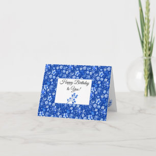 Elegant Cobalt Blue Tropical Leaves Happy Birthday Card