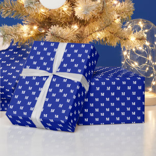 Elegant cobalt blue white custom monogram initial wrapping paper