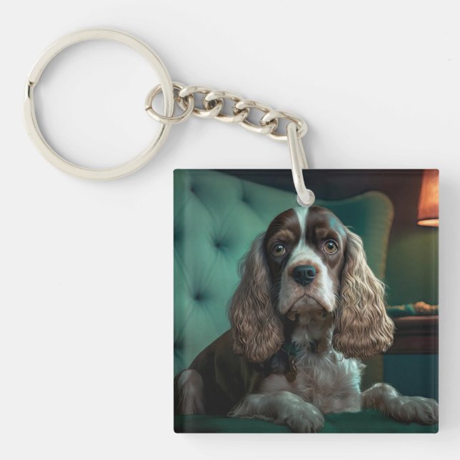 Elegant Cocker Spaniel Classic Portrait Design Keychain (Front)