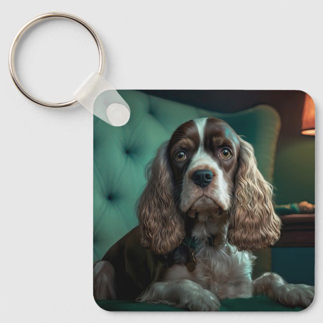 Elegant Cocker Spaniel Classic Portrait Design Keychain (Front)