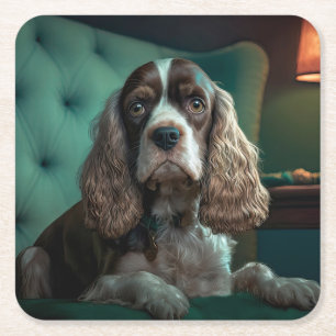 Elegant Cocker Spaniel Classic Portrait Design Square Paper Coaster