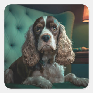 Elegant Cocker Spaniel Classic Portrait Design Square Sticker