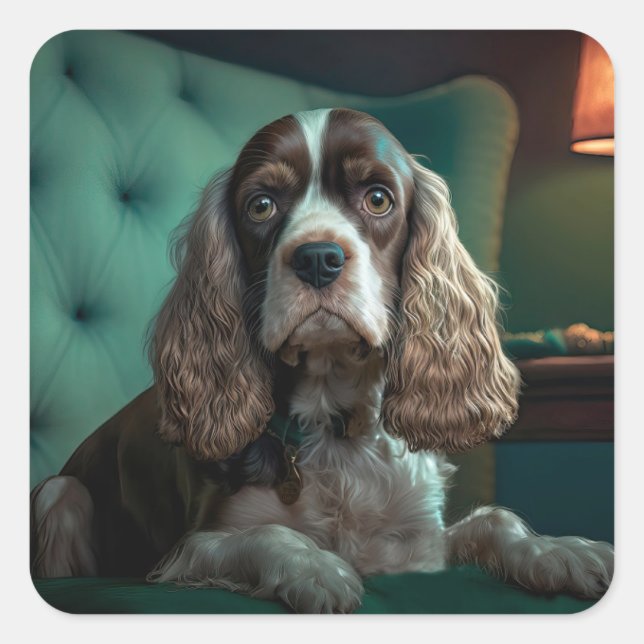 Elegant Cocker Spaniel Classic Portrait Design Square Sticker (Front)
