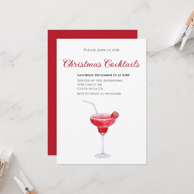 Élégant Cocktail de Noël Invitation (Devant/Arrière en situation)