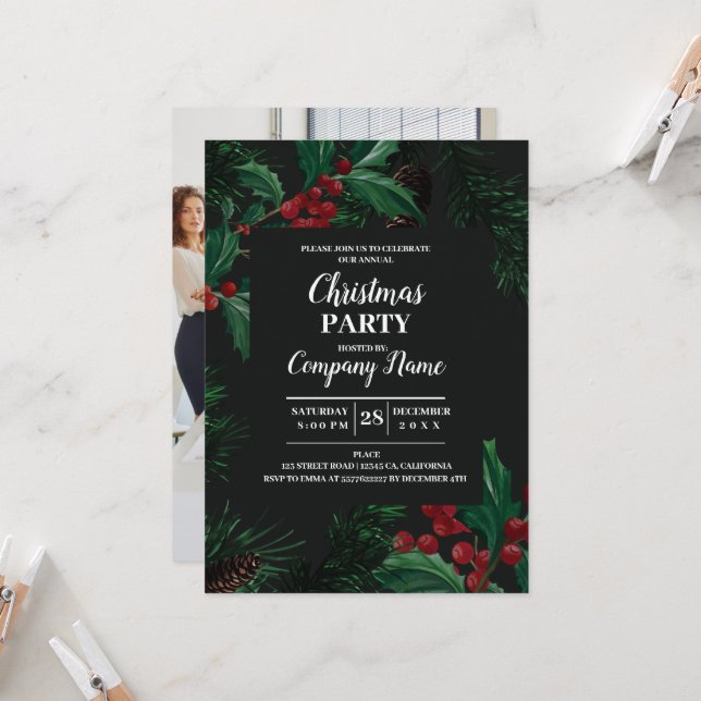Elegant Cocktail de Noël Invitation de fête de Noë (Devant/Arrière en situation)