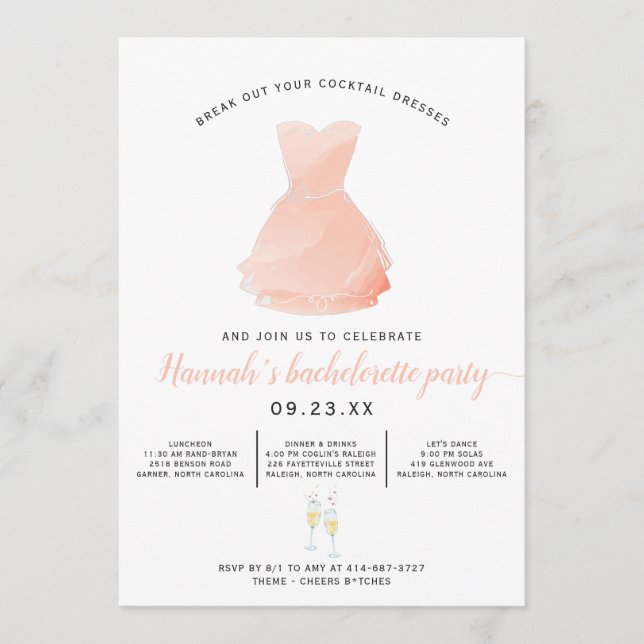 Elegant Cocktail Dress | Bachelorette Party Program (Front)