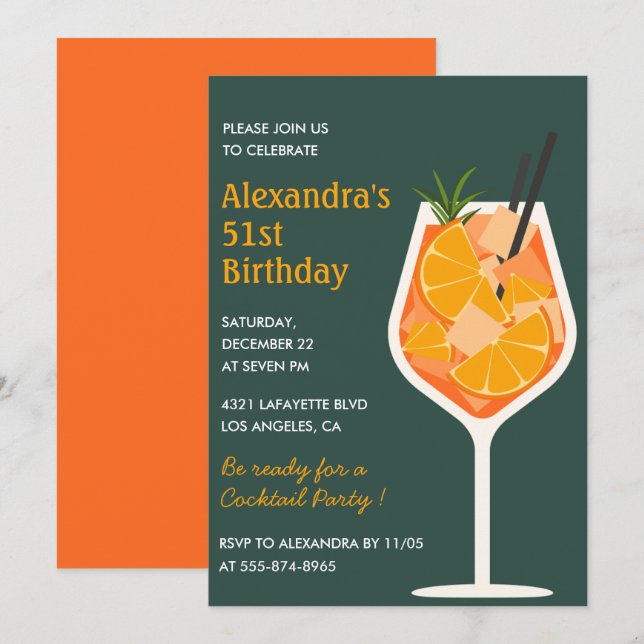 Elégant cocktail moderne invitations à 51e anniver (Devant / Derrière)