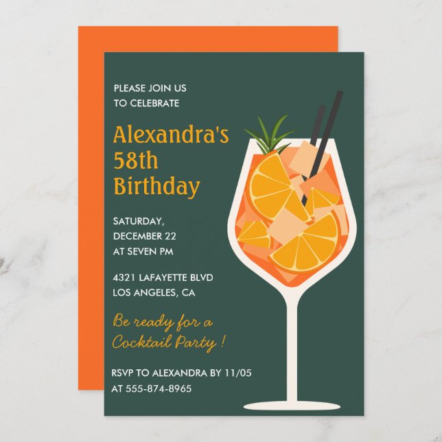 Elégant cocktail moderne invitations à 58e anniver (Devant / Derrière)