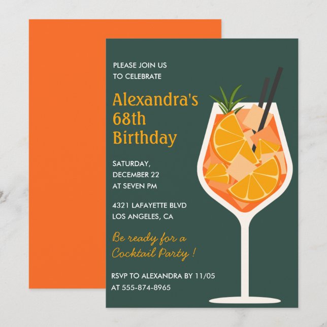 Elégant cocktail moderne invitations à 68e anniver (Devant / Derrière)