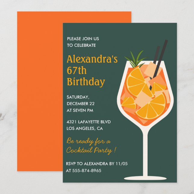 Elégant cocktail moderne invitations pour 67e anni (Devant / Derrière)