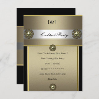 Elegant Cocktail Party Black Silver Bronze Invitation