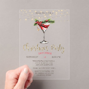 Elegant Cocktail,String Lights Gold Christmas Acrylic Invitations