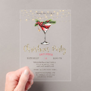 Elegant Cocktail,String Lights Gold Christmas Acrylic Invitations