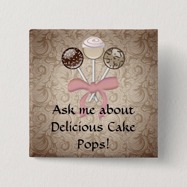 Elegant Cocoa Damask Cake Pop 2 Inch Square Button (Front)