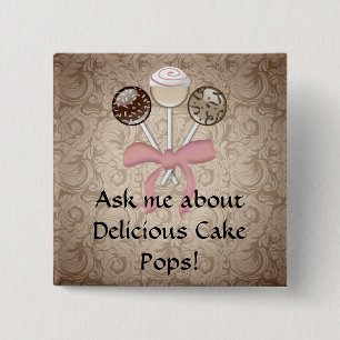 Elegant Cocoa Damask Cake Pop 2 Inch Square Button