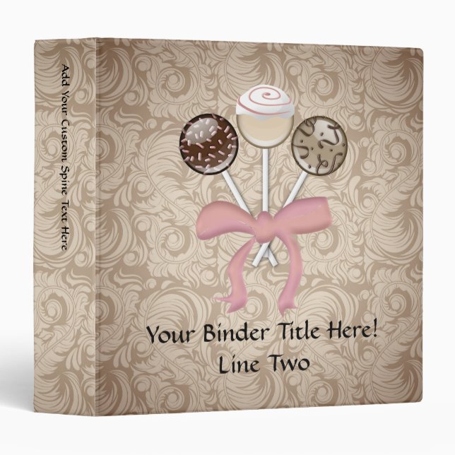 Elegant Cocoa Damask Cake Pop Binder (Front/Spine)
