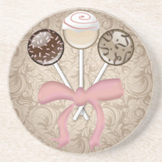 Elegant Cocoa Damask Cake Pop Coaster