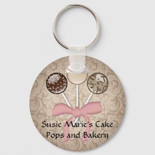 Elegant Cocoa Damask Cake Pop Keychain