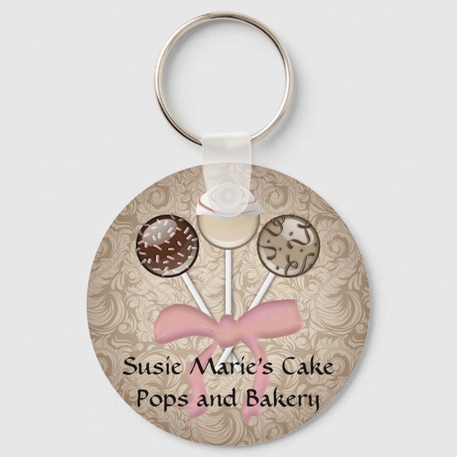 Elegant Cocoa Damask Cake Pop Keychain (Front)