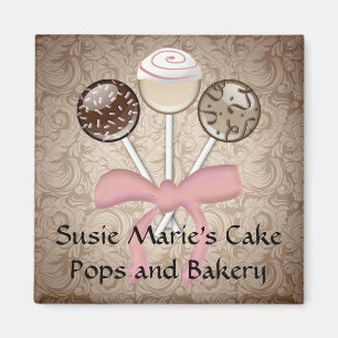 Elegant Cocoa Damask Cake Pop Magnet