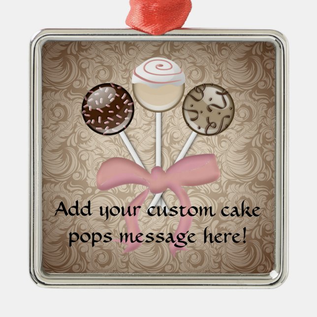Elegant Cocoa Damask Cake Pop Metal Ornament (Front)