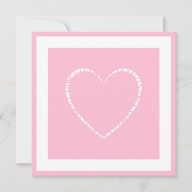 Elégant Coeur Rose, Carte Plat Valentine encadrée (Devant)