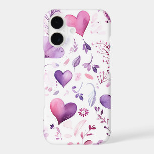 Élégant Coeur Rose Violet Aquarelle Fleurs Télépho