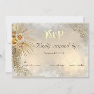 Elégant Coeurs d'or Chic Boho Flowers Carte RSVP