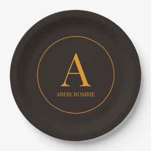 Elegant Coffee Bean Brown & Gold Monogram Paper Plate