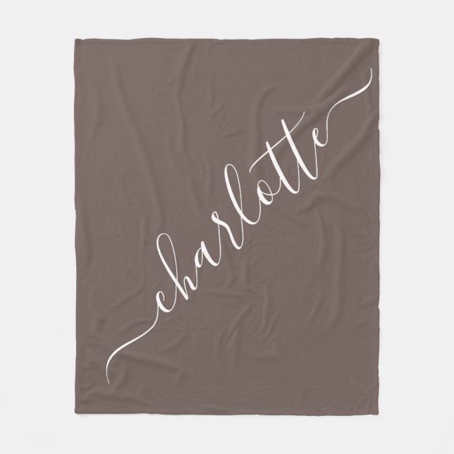 Elegant Coffee Brown Script Name Personalized  Fleece Blanket (Front)