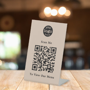Elegant Coffee Color Logo QR Code Restaurant Menu Pedestal Sign