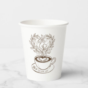 Elegant Coffee Heart Latte Art - Caffeine Love Des Paper Cups