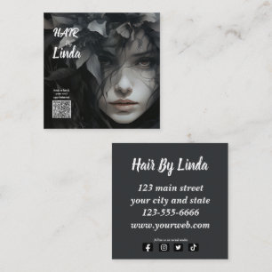 Élégant coiffeur floral carte de visite de code QR