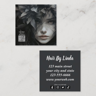 Élégant coiffeur floral carte de visite de code QR