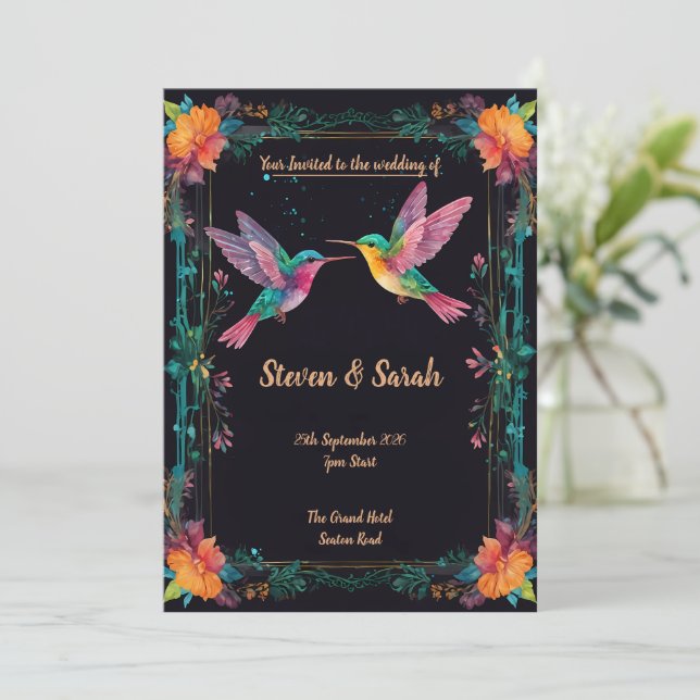 Élégant colibri et Faire-part de mariage floral (Debout devant)
