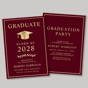 Elegant College Burgundy Gold Graduation Party Invitation