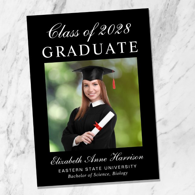 Elegant College Photo Black Graduation Announcement (Creator Uploaded)