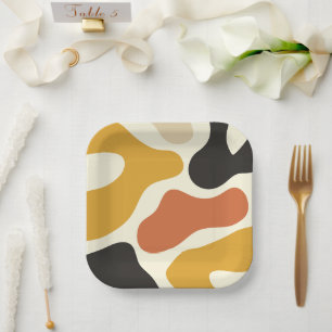 Elegant colorful Abstract yellow Black And White Paper Plate