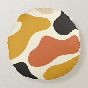 Elegant colorful Abstract yellow Black And White  Round Pillow