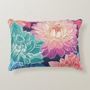 Elegant Colorful Dahlia Flowers on Dark Background Accent Pillow