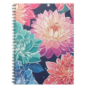 Elegant Colorful Dahlia Flowers on Dark Background Notebook