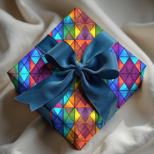 Elegant colorful diamond stained glass  wrapping paper