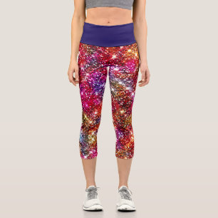 Elegant colorful faux Glitter monogram Capri Leggings