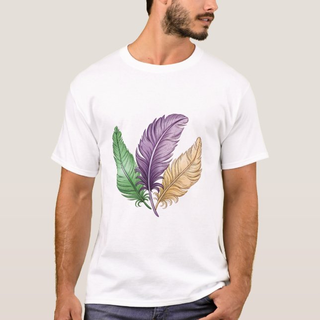 Elegant Colorful Feathers Illustration T-Shirt (Front)